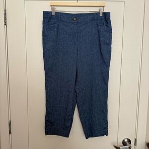 J Jill Linen Stretch Pants Womens Sz L Petite Blue Cropped Linen Blend Coastal